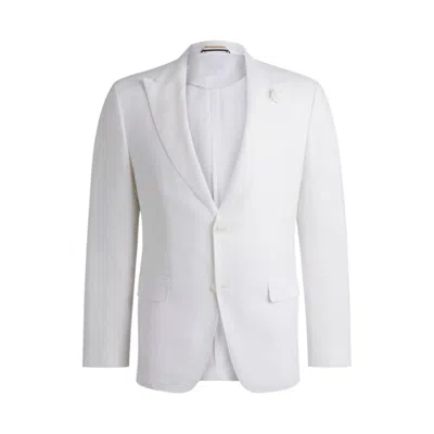 Hugo Boss Slim-fit Blazer In Linen Canvas In White