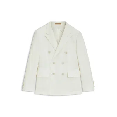 Hugo Boss Slim-fit Blazer In Melange Cotton And Cashmere In White