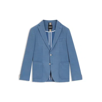 Hugo Boss Slim-fit Blazer In Micro-patterned Comfort-stretch Cloth In Blue