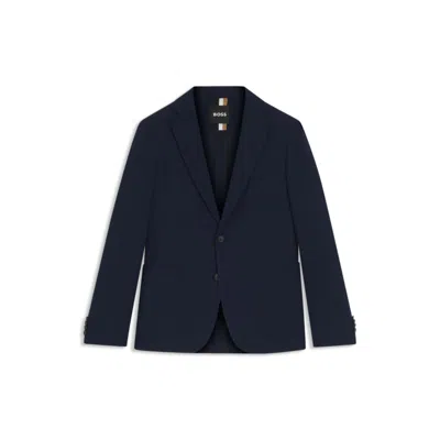 Hugo Boss Slim-fit Blazer In Micro-patterned Comfort-stretch Cloth In Blue