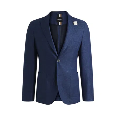 Hugo Boss Slim-fit Blazer In Micro-patterned Fabric In Blue