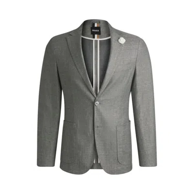 Hugo Boss Slim-fit Blazer In Micro-patterned Fabric In Green