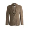 Hugo Boss Slim-fit Blazer In Micro-patterned Stretch Tweed In Brown