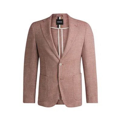 Hugo Boss Slim-fit Blazer In Micro-patterned Stretch Tweed In Multi