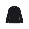 Hugo Boss Double-breasted Blazer In Cotton And Wool Seersucker In Blue