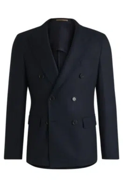 Hugo Boss Slim-fit Blazer In Micro-patterned Wool In Dark Blue