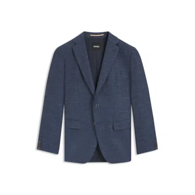 Hugo Boss Slim-fit Blazer In Patterned Stretch Fabric In Blue