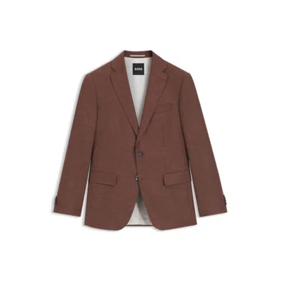 Hugo Boss Slim-fit Blazer In Patterned Stretch Fabric In Brown
