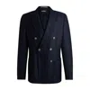 Hugo Boss Slim-fit Blazer In Patterned Virgin Wool In Blue