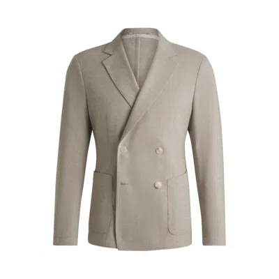 Hugo Boss Slim-fit Blazer In Patterned Wool In Beige