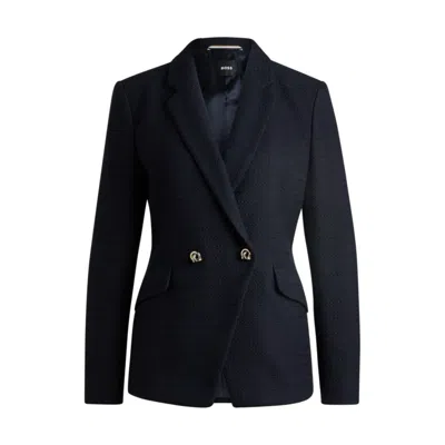 Hugo Boss Slim-fit Blazer In Tweed In Blue