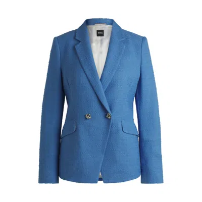 Hugo Boss Slim-fit Blazer In Tweed In Blue