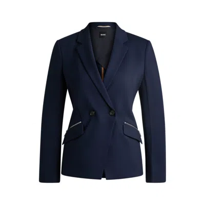 Hugo Boss Slim-fit Blazer With Zipped Pockets In Blue