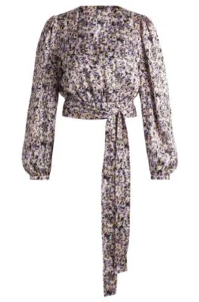 Hugo Boss Slim-fit Blouse In Printed Satin Twill In Patterned