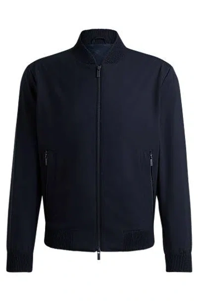 Hugo Boss Slim-fit Blouson Jacket In A Washable Wool Blend In Navy