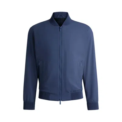 Hugo Boss Mens Navy Stand-collar Slim-fit Virgin Wool-blend Jacket