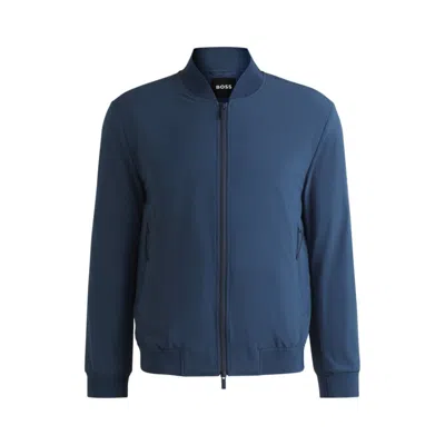 Hugo Boss Slim-fit Blouson Jacket With Knitted Trims In Blue