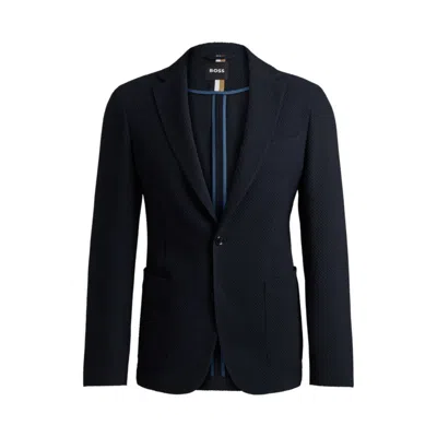 Hugo Boss Slim-fit Bomber Jacket In Seersucker Fabric In Blue