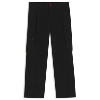 Hugo Boss Slim-fit Cargo Trousers In Mercerized Cotton In Black