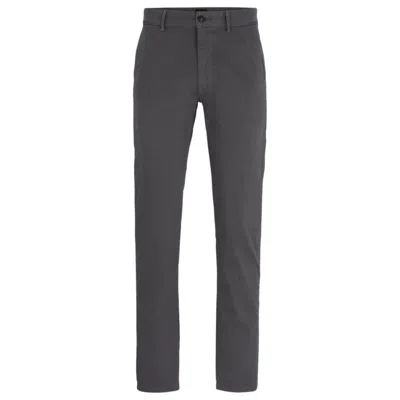 Hugo Boss Slim-fit Chinos In Stretch-cotton Satin In Dark Grey