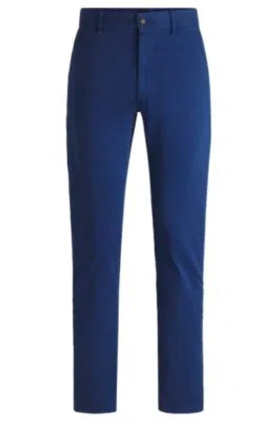Hugo Boss Slim-fit Chinos In Stretch-cotton Satin In Light Blue