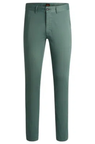 Hugo Boss Slim-fit Chinos In Stretch-cotton Satin In Light Green