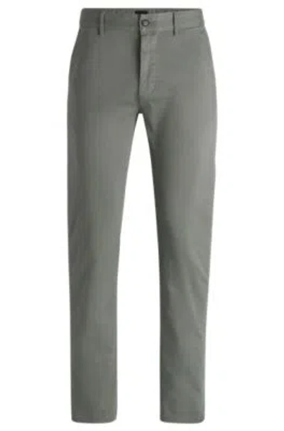 Hugo Boss Slim-fit Chinos In Stretch-cotton Satin In Light Grey