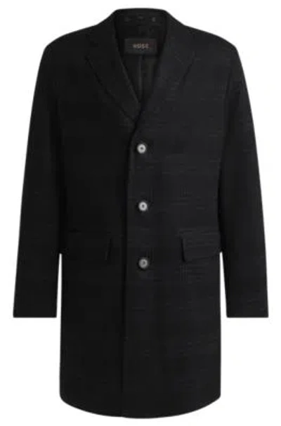 Hugo Boss Slim-fit Coat In Checked Wool And Cashmere In Black