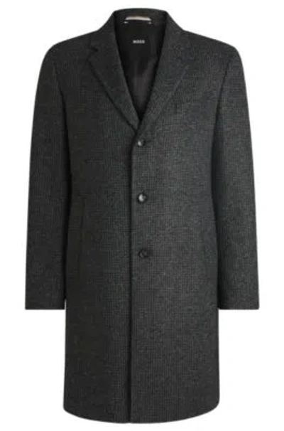 Hugo Boss Slim-fit Coat In Patterned Jersey In Black