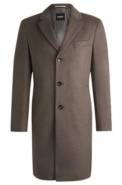 Hugo Boss Slim-fit Coat In Virgin Wool And Cashmere In Brown