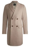 Hugo Boss Slim-fit Coat In Wool With Cashmere In Light Brown