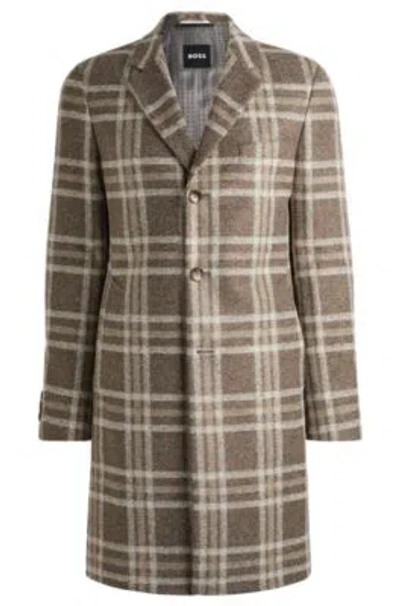 Hugo Boss Slim-fit Coat With All-over Check In Khaki