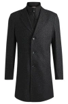 Hugo Boss Slim-fit Coat With Detachable Zip-up Inner In Black