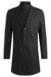 Hugo Boss Slim-fit Coat With Detachable Zip-up Inner In Black