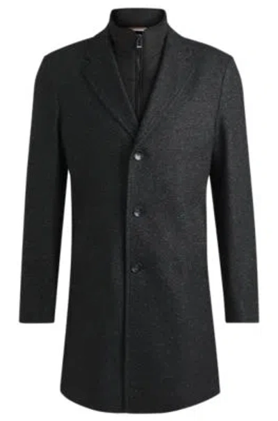 Hugo Boss Slim-fit Coat With Detachable Zip-up Inner In Black