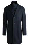 Hugo Boss Slim-fit Coat With Detachable Zip-up Inner In Dark Blue