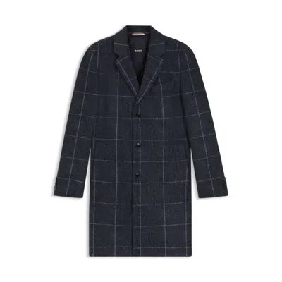 Hugo Boss Slim-fit Coat With Plain Check In Blue