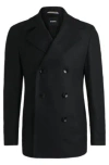 Hugo Boss Slim-fit Double-breasted Coat In Wool In Dark Grey