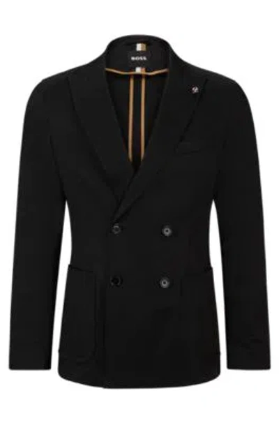 Hugo Boss Slim-fit Double-breasted Jacket In Stretch Cotton In Black