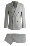 Hugo Boss Slim-fit Double-breasted Suit In Checked Wool In Light Grey