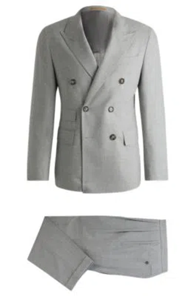 Hugo Boss Slim-fit Double-breasted Suit In Checked Wool In Light Grey