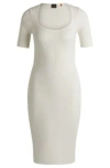 Hugo Boss Slim-fit Dress In Ribbed Stretch Fabric In White
