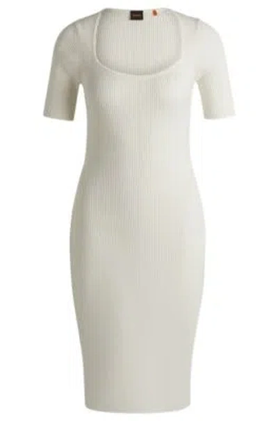 Hugo Boss Slim-fit Dress In Ribbed Stretch Fabric In White