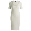 Hugo Boss Slim-fit Dress In Ribbed Stretch Fabric In White