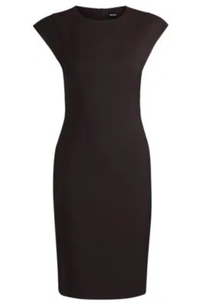 Hugo Boss Slim-fit Dress In Virgin Wool With Cap Sleeves In Light Red