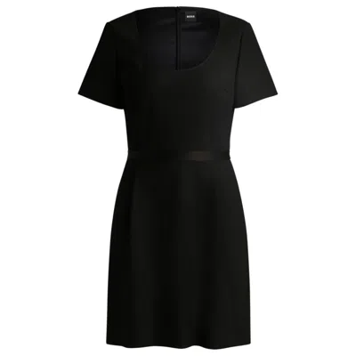 Hugo Boss Slim-fit Dress With Ribbon Detail In Black
