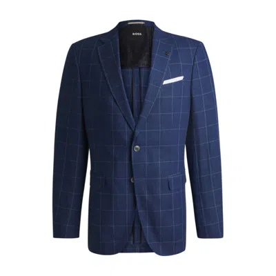 Hugo Boss Slim-fit Jacket In A Checked Linen Blend
