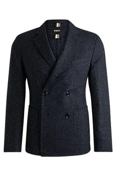 Hugo Boss Slim-fit Jacket In A Herringbone Wool Blend In Dark Blue