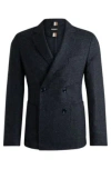 Hugo Boss Slim-fit Jacket In A Herringbone Wool Blend In Dark Blue