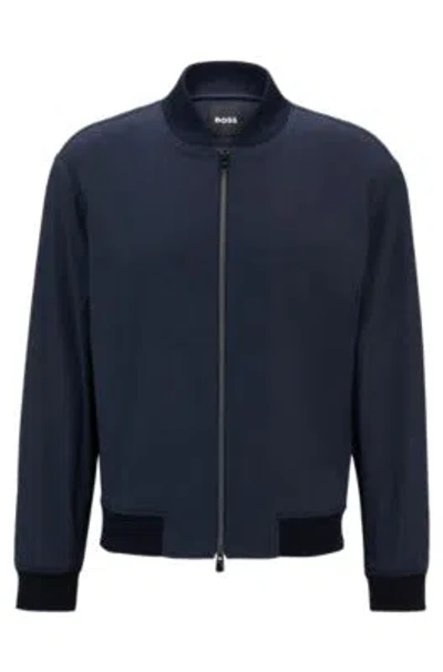 Hugo Boss Slim-fit Jacket In A Linen Blend In Dark Blue